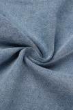 Light Blue Casual Solid Patchwork Regular Split Tied Cargo Wrap Skirt Denim Mini Skirts