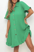 Green Casual Solid Patchwork Turndown Collar Shirt Dress Dresses