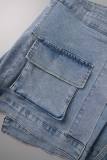 Jupes en jean régulières décontractées en patchwork uni bleu clair