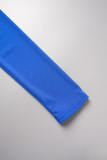 Ropa deportiva informal azul Patchwork sólido Cuello cuadrado Manga larga Dos piezas