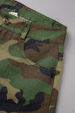 Camouflage Casual Camouflage Print Patchwork Skinny Mid Waist Konventionella shorts med heltryck