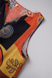 Robes décontractées orange à col en V et patchwork d'université