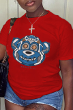Camisetas con cuello en O de patchwork con estampado casual azul marino