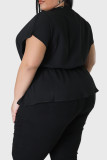 Blusas pretas casuais sólidas patchwork com decote em V tamanho grande