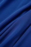 Синие повседневные однотонные платья-юбка-карандаш с V-образным вырезом и разрезом