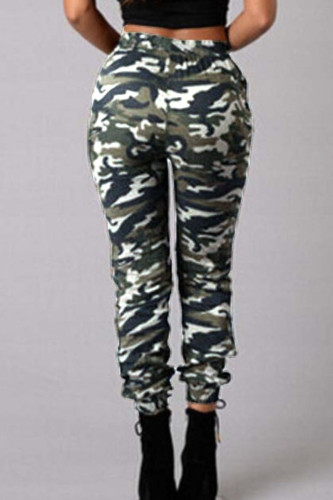 Camouflage Casual Work Camouflage Print Pocket Fold Cargo Pants