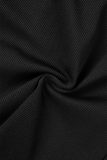 Черный Повседневная спортивная одежда Однотонный Пэчворк Квадратный воротник Длинный рукав Из двух частей