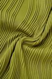 Blusas com decote em O verde amarelado casual sólido básico