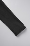Schwarze lässige Sportbekleidung, einfarbig, Patchwork, quadratischer Kragen, langärmlig, zweiteilig
