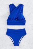 Costumi da bagno senza schienale patchwork solido blu sexy (con imbottiture)
