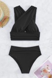 Svarta sexiga solida lapptäcken rygglösa badkläder (med vadderingar)