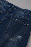 Hellblaue, lässige, einfarbige, zerrissene, Patchwork-Jeans mit mittlerer Taille und regulärer Passform