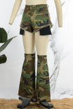 Camouflage Casual Camouflage Print Patchwork Skinny Mid Waist Konventionelle Shorts mit Volldruck