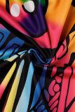 Многоцветная повседневная работа Простота печати Пэчворк Рубашка Воротник Талия Юбка Платья