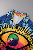 Multicolor Rainbow Casual Work Simplicity Print Patchwork Shirt Collar Waist Skirt Shirt Midi Dresses