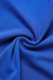 Синий Повседневная спортивная одежда Однотонный Пэчворк Квадратный воротник Длинный рукав Из двух частей