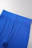 Blauwe casual sportkleding Solide patchwork vierkante kraag lange mouw tweedelig