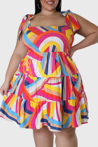 Kleur sexy casual print bandage rugloze spaghettiband mouwloze jurk plus size jurken