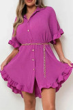 Light Purple Casual Solid Patchwork Turndown Collar Shirt Dress Dresses