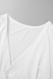 Mameluco regular con cuello en V de patchwork ahuecado de vendaje sólido casual de moda blanco