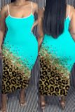 Colour Sexy Print Backless Spaghetti Strap Long Dress Plus Size Dresses