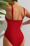 Roupa de banho rosa vermelha sexy sem costas sem costas (com acolchoamento)