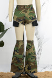 Camouflage Casual Camouflage Print Patchwork Skinny Mid Waist Konventionelle Shorts mit Volldruck
