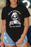 Vita Casual Daily Print Skull Patchwork O-hals T-shirts