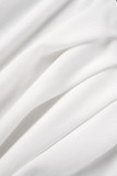 Robe blanche décontractée à col rond et patchwork solide