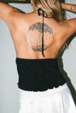 White Sexy Casual Solid Frenulum Backless Halter Tops