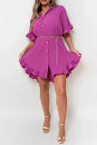 Light Purple Casual Solid Patchwork Turndown Collar Shirt Dress Dresses