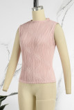 Roze casual effen basic O-hals tops
