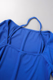 Blu Abbigliamento sportivo casual Patchwork solido Colletto quadrato Manica lunga Due pezzi