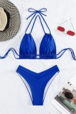 Deep Blue Sexy Solid Bandage Backless Swimwears (With Paddings)