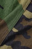 Kaki Casual Camouflage Print Patchwork Skinny Mid Waist Konventionella shorts med heltryck