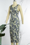 Camouflage Sexy Casual Camouflage Print Basic O Neck One Step Rock Kleider