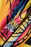 Многоцветная повседневная работа Простота печати Пэчворк Рубашка Воротник Талия Юбка Платья