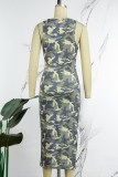 Camouflage Sexy Casual Camouflage Print Basic O Neck One Step Skirt Dresses