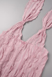 ピンクのセクシーなストリート パーティー ソリッド パッチワーク バックレス ホルター ワン ステップ スカート ドレス