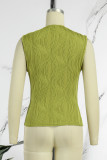 Groen Geel Casual Solid Basic O Neck Tops