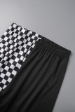 Pantaloni patchwork a matita a vita alta regolari con stampa scozzese casual nera patchwork