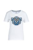 Navy Blue Casual Print Patchwork O Neck T-Shirts