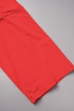 Rose Red Fashion Casual Solid Bandage Uitgehold Lapwerk V-hals Regular Romper