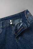 Jeans skinny in denim a vita alta con patchwork solido casual blu navy