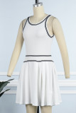 Witte casual effen patchwork jurk met O-hals vestjurken
