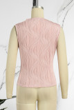 Roze casual effen basic O-hals tops