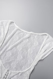 Белая сексуальная однотонная повязка с коротким рукавом из двух частей