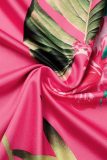 ピンク カジュアル プリント パッチワーク ベルト V ネック ロング ドレス プラス サイズ ドレス