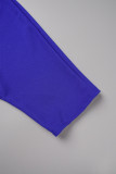 Königsblaue, lässige, solide Patchwork-Kleider in A-Linie mit V-Ausschnitt