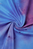 Blå Casual Print Tie Dye Patchwork V-hals Kortärmad Klänning Plus Size Klänningar